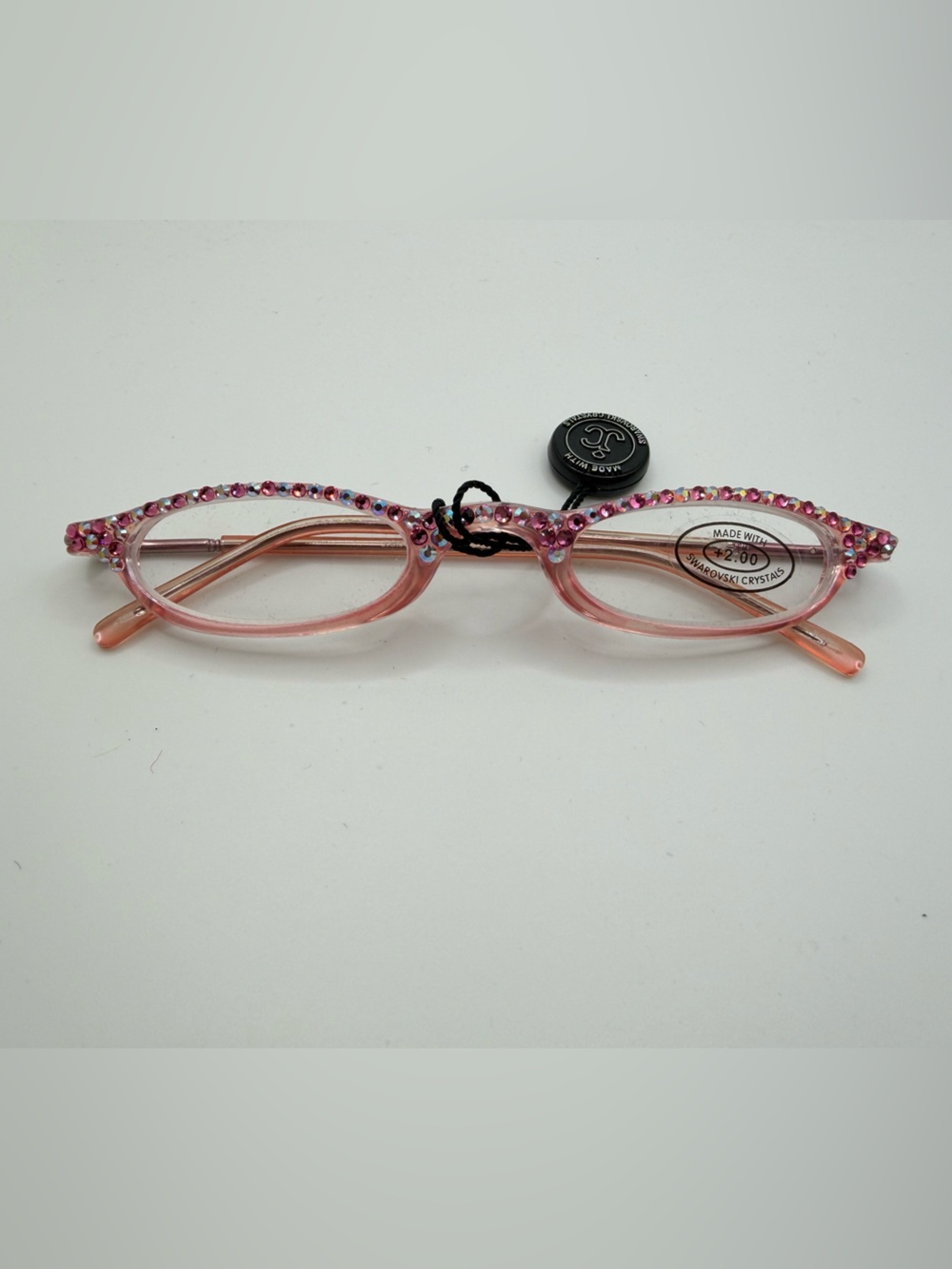 NWT Jimmy Crystal Light Pink Readers with Pink/White Swarovski Crystals +2.00